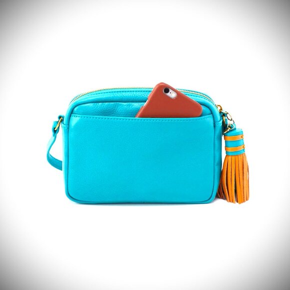 HOBO Blue and Gold Crossbody Bag with Leather Finish - Picture 2 of 5